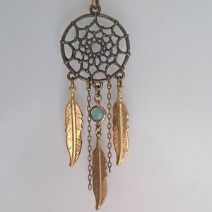 Dream Catcher Pendant with a Genuine Aqua Chalcedony Gemstone.